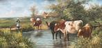 Hollandse school (XX) Naar FJ.Goosen - Koeien met boerin, Antiek en Kunst