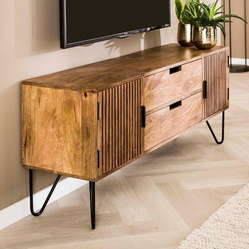 *WOONWINKEL* Tv-meubel Mangohout Met Ribbel Deuren, Huis en Inrichting, Kasten | Televisiemeubels, Nieuw, Verzenden