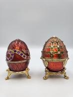 Lot de 2 boîtes à bijoux style Fabergé – métal doré, émail