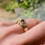Gouden solitair ring met citrien en diamant | 0,04 ct., Sieraden, Tassen en Uiterlijk, Ringen, Gebruikt, Overige kleuren, Ophalen of Verzenden