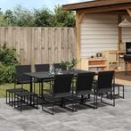 vidaXL 11-delige Tuinset textileen zwart, Tuin en Terras, Verzenden, Meer dan 8 zitplaatsen, Nieuw, Rvs