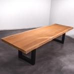 Boomstamtafel, Eettafel 350x110 massief hardhout, metaalpoot, Huis en Inrichting, Overige houtsoorten, Robuust Modern, 100 tot 150 cm