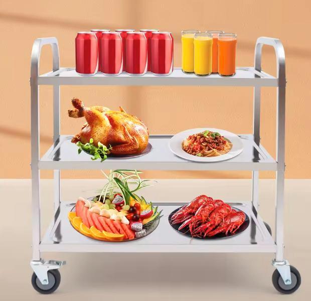 Roestvrijstalen Serveerwagen met 3 Lagen en Wielen, Huis en Inrichting, Tafels | Eettafels, Nieuw, Verzenden