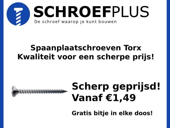 Spaanplaat schroeven – Torx - Scherp Geprijsd!, Doe-het-zelf en Verbouw, IJzerwaren en Bevestigingsmiddelen, Schroeven, Nieuw