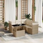 vidaXL 6-delige Loungeset met kussens poly rattan beige, Verzenden, Nieuw, Rotan, Loungeset
