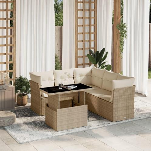 vidaXL 6-delige Loungeset met kussens poly rattan beige, Tuin en Terras, Tuinsets en Loungesets, Loungeset, Nieuw, Rotan, Verzenden