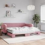 vidaXL Slaapbank onderschuifbed en matrassen 100x200 cm, Huis en Inrichting, Slaapkamer | Bedden, 100 cm, Eenpersoons, Verzenden