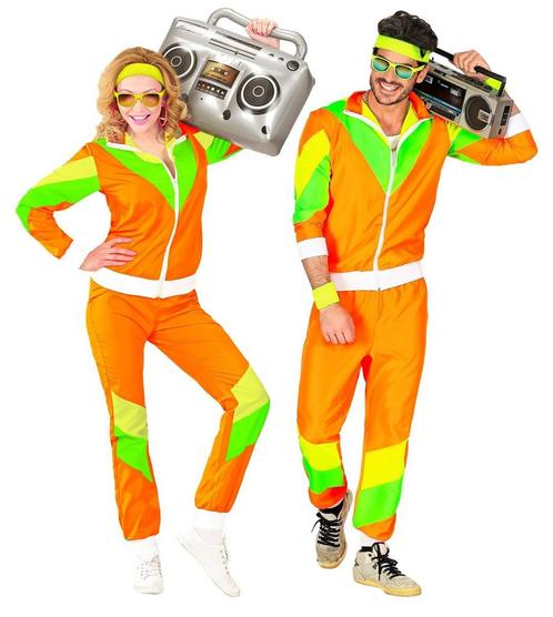 Neon 80S Trainingspak Fout Groen Oranje, Kleding | Heren, Carnavalskleding en Feestkleding, Nieuw, Verzenden