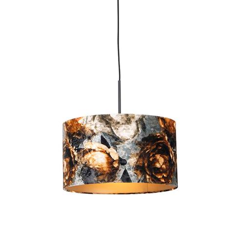 Moderne hanglamp zwart met kap bloemen 35 cm - Combi, Huis en Inrichting, Lampen | Hanglampen, Nieuw, Overige materialen, 75 cm of meer