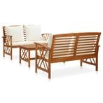 vidaXL 3-delige Loungeset met kussens massief acaciahout, Tuin en Terras, Tuinsets en Loungesets, Verzenden, Nieuw, Hout, Loungeset
