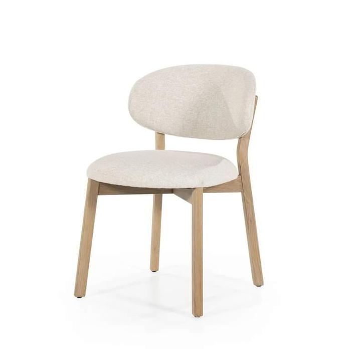 Eetkamerstoel Mikky Naturel hout - Beige Moon - 96174 - e..., Huis en Inrichting, Stoelen, Nieuw, Stof