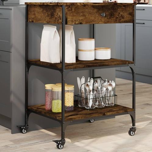vidaXL Keukentrolley 60x48x89,5 cm bewerkt hout gerookt, Huis en Inrichting, Keuken | Keukenbenodigdheden, Nieuw, Verzenden