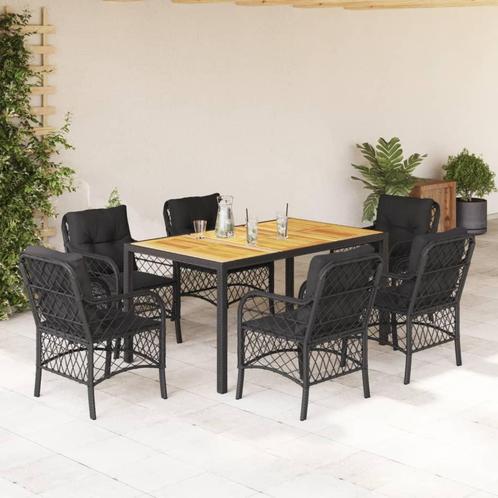 vidaXL 7-delige Tuinset met kussens poly rattan zwart, Tuin en Terras, Tuinsets en Loungesets, Tuinset, Nieuw, 6 zitplaatsen, Rotan