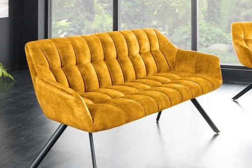 Eetkamerbank PAPILLON 165cm mosterdgeel fluweel met, Huis en Inrichting, Banken | Bankstellen, Ophalen of Verzenden