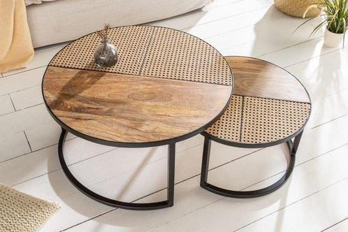 Set van 2 salontafels VIENNA LOUNGE 70cm rond massief, Huis en Inrichting, Tafels | Salontafels, Ophalen of Verzenden