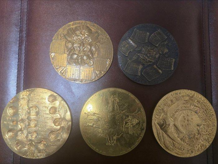 Penning - France – Lot de 5 grandes médailles d’art –, Antiek en Kunst, Curiosa en Brocante