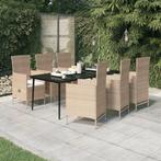 vidaXL 7-delige Tuinset met kussens beige, 6 zitplaatsen, Nieuw, Tuinset, Verzenden
