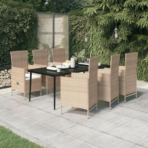 vidaXL 7-delige Tuinset met kussens beige, Tuin en Terras, Tuinsets en Loungesets, Tuinset, Nieuw, 6 zitplaatsen, Rotan, Verzenden