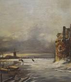 Oostrum K.(XX) - Winterlandschap met toren, Antiek en Kunst