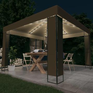 vidaXL Prieel met dubbel dak en LED-lichtslinger 3x3x2,7 m beschikbaar voor biedingen