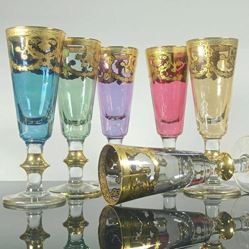 SECOLOVENTESIMO - Kelk (6) - Fluit Conisch Venetië Goud - 24, Antiek en Kunst, Antiek | Meubels | Tafels