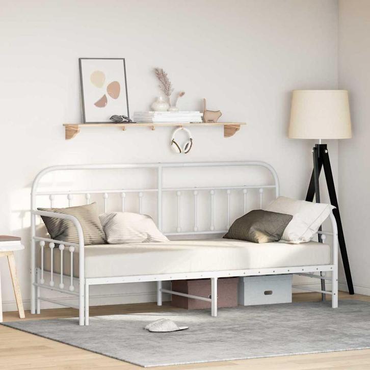 vidaXL Bedframe voor een daybed met hoofdeinde Wit 75 x 190, Huis en Inrichting, Slaapkamer | Bedden, Wit, Nieuw, Metaal, Verzenden