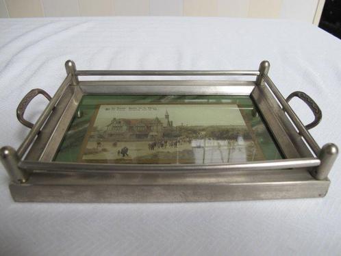 Decoratief dienblad (2) - Antiek Art Deco metaal/glas, Antiek en Kunst, Kunst | Designobjecten