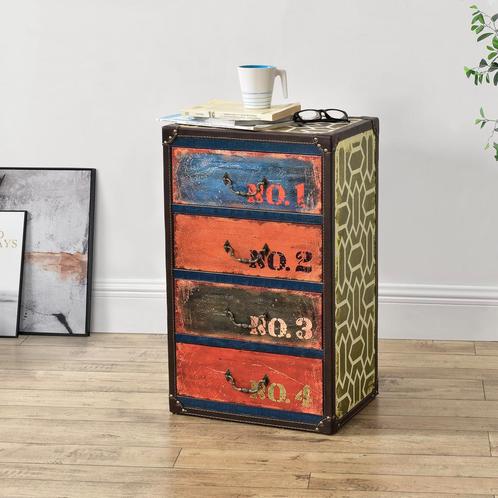 Commode Goslar met 4 lades industrieel 66x40x30 meerkleurig, Huis en Inrichting, Slaapkamer | Nachtkastjes, Nieuw, Verzenden