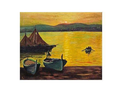 European School (XX) - Boats at sunset, Antiek en Kunst, Kunst | Schilderijen | Klassiek