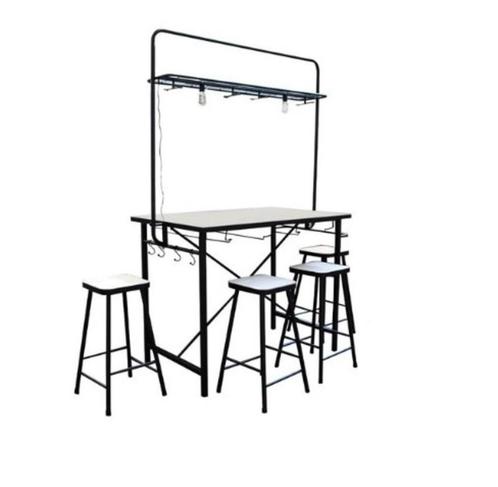Bar tafel met mdf blad, 4 barkrukken en verlichting, YZ 1, Huis en Inrichting, Barren