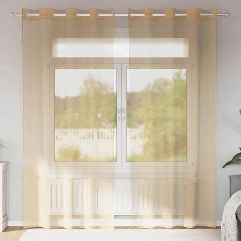 vidaXL Gordijnen Voile met doorvoertules 2 st zand, Huis en Inrichting, Stoffering | Gordijnen en Lamellen, Bruin, Nieuw, Verzenden