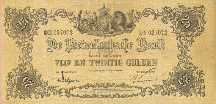 Bankbiljet 25 gulden 1860 Geeltje Zeer Fraai, Postzegels en Munten, Bankbiljetten | Nederland, Verzenden