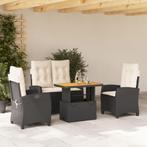 vidaXL 4-delige Tuinset met kussens poly rattan zwart, 4 zitplaatsen, Nieuw, Tuinset, Verzenden