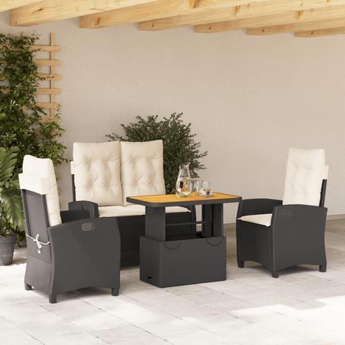 vidaXL 4-delige Tuinset met kussens poly rattan zwart, Tuin en Terras, Tuinsets en Loungesets, Tuinset, Nieuw, 4 zitplaatsen, Rotan