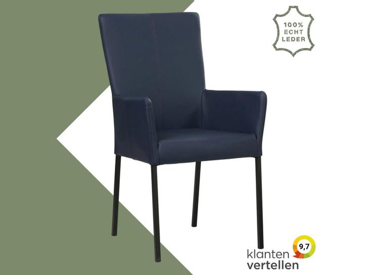 Leren eetkamerstoel Daily met armleuning - Toledo Kobalt, Huis en Inrichting, Stoelen, Eén, Blauw, Nieuw, Leer, Ophalen of Verzenden
