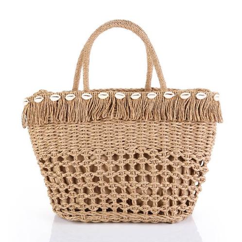 Strandtas - riet - dubbel hengsel - khaki - gevlochten - met, Sieraden, Tassen en Uiterlijk, Tassen | Schoudertassen, Nieuw, Ophalen of Verzenden