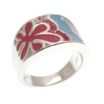 Zilveren roze fantasie ring met zirconia en emaille | S...., Sieraden, Tassen en Uiterlijk, Ringen, 18 tot 19, Gebruikt, Overige kleuren
