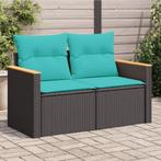 vidaXL Tuinbank 2-zits met kussens poly rattan zwart, Tuin en Terras, Verzenden, Nieuw, Rotan