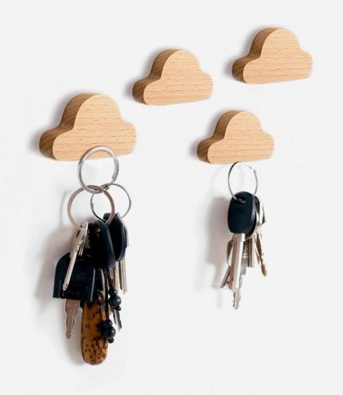 Set van 4 houten sleutelhouders (wolkje, magnetisch, beuken, Doe-het-zelf en Verbouw, Gereedschap | Handgereedschap, Nieuw, Ophalen of Verzenden
