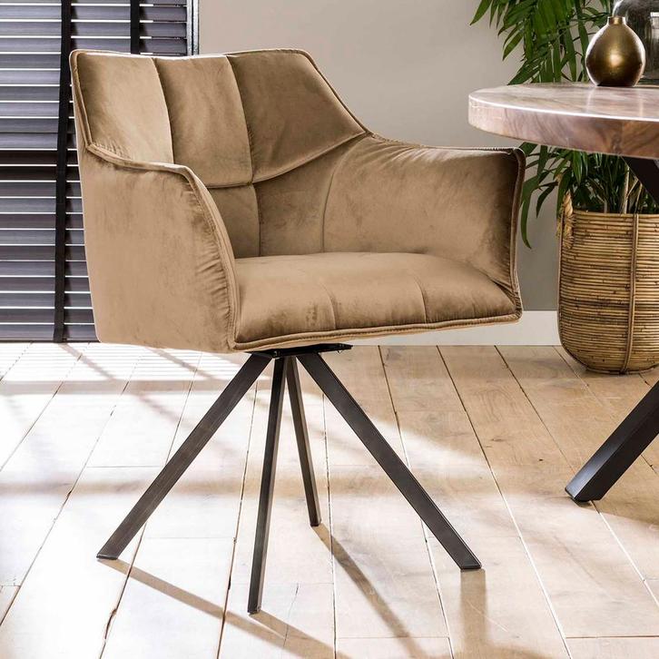 *WOONWINKEL* Draaibare Eetkamerstoel Fluweel Champagne, Huis en Inrichting, Stoelen, Nieuw, Verzenden