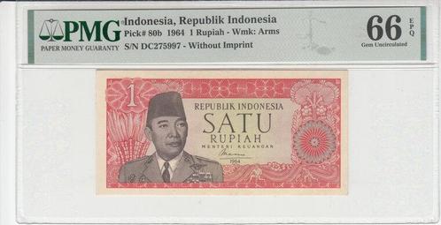 1964 Indonesia P 80b 1 Rupiah Pmg 66 Epq, Postzegels en Munten, Bankbiljetten | Europa | Niet-Eurobiljetten, Verzenden