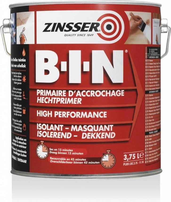 ZINSSER® B-I-N sneldrogende hoogdekkende grondverf om hardne, Doe-het-zelf en Verbouw, Verf, Beits en Lak, Nieuw, Ophalen of Verzenden