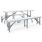 vidaXL Tuintafel met 2 bankjes inklapbaar 180 cm staal en, Tuin en Terras, Verzenden, Nieuw, Textileen