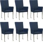 Set van 6 Blauwe leren moderne eetkamerstoelen - met armleun, Huis en Inrichting, Stoelen, Overige kleuren, Nieuw, Leer, Ophalen of Verzenden