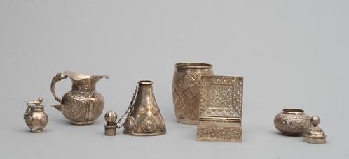 Zes zilveren objecten. India, 20e eeuw., Antiek en Kunst, Antiek | Goud en Zilver