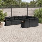 vidaXL 10-delige Loungeset met kussens poly rattan zwart, Verzenden, Nieuw, Rotan, Loungeset