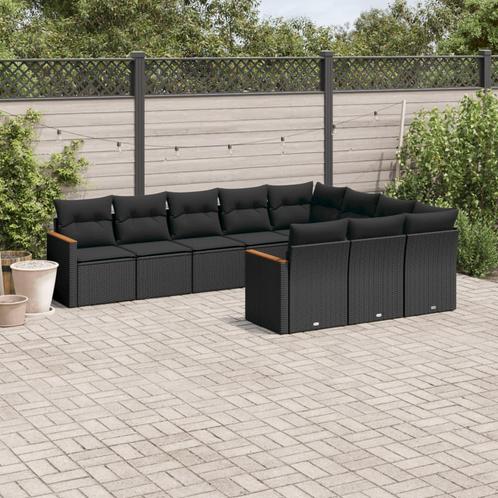 vidaXL 10-delige Loungeset met kussens poly rattan zwart, Tuin en Terras, Tuinsets en Loungesets, Loungeset, Nieuw, Rotan, Verzenden