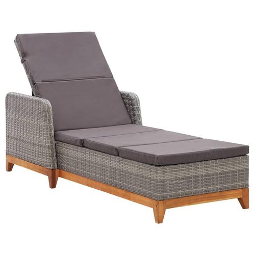 vidaXL Ligbed poly rattan en massief acaciahout grijs, Tuin en Terras, Ligbedden, Nieuw, Verzenden