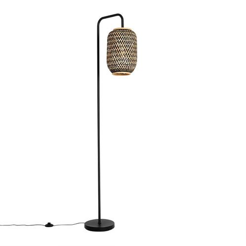 Oosterse vloerlamp bamboe met zwart - Yvonne, Huis en Inrichting, Lampen | Vloerlampen, Nieuw, 150 tot 200 cm