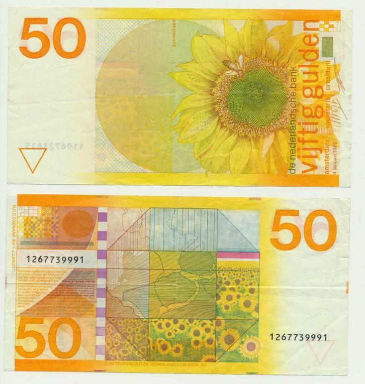 Nederlandse 50 gulden 1982 zonnebloem, Postzegels en Munten, Bankbiljetten | Nederland, Los biljet, 50 gulden, Ophalen of Verzenden